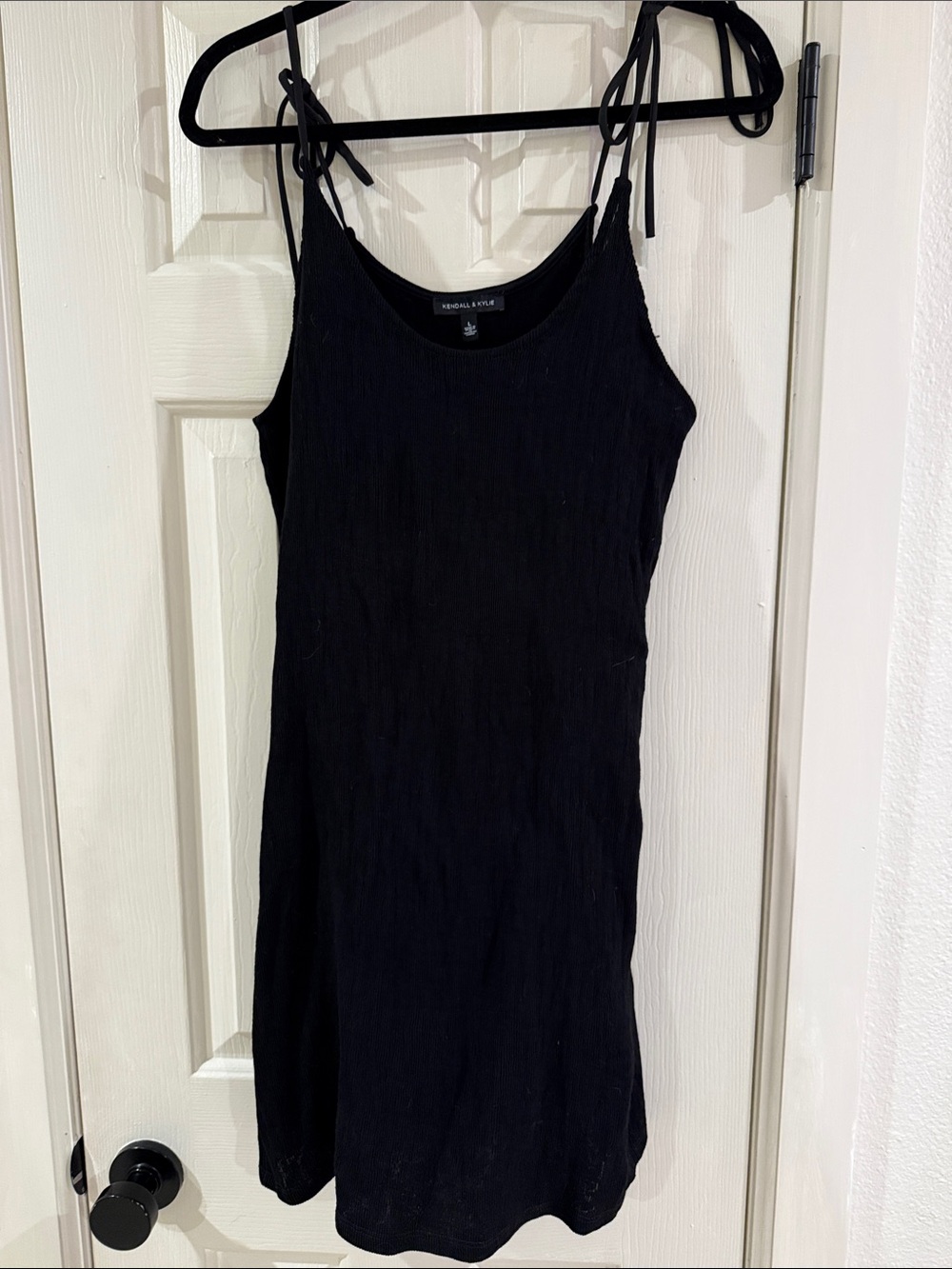 Kendall & Kylie Black Ribbed Tie-Shoulder Mini Dress Size Large